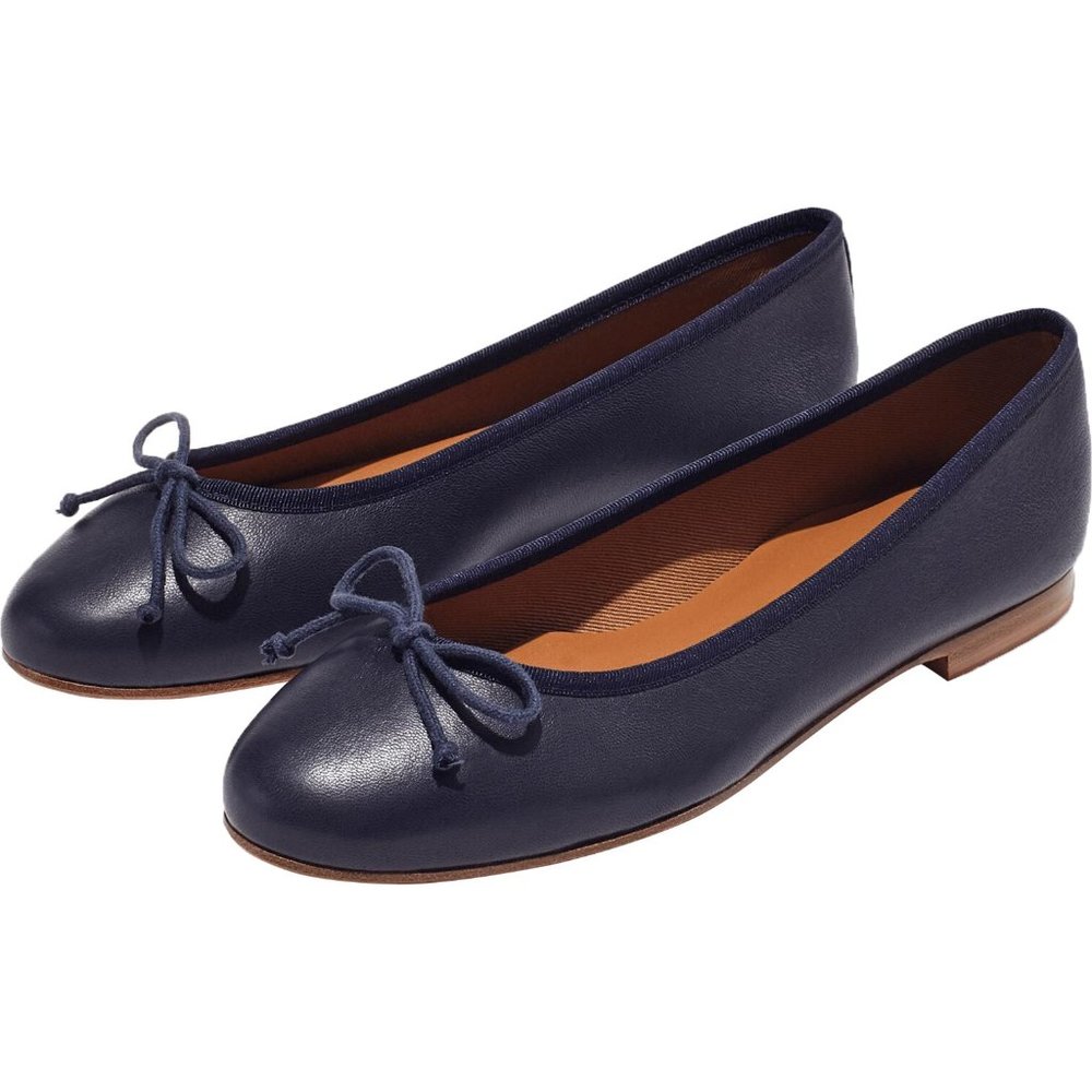 Margaux Demi Navy Leather Flats with Bow - size 38.5 Narrow